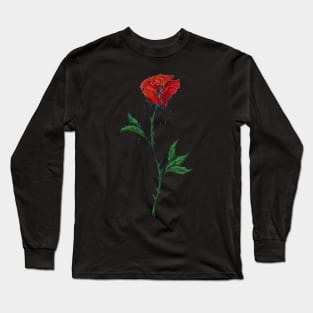 Red Rose With Dripping Ink Long Sleeve T-Shirt